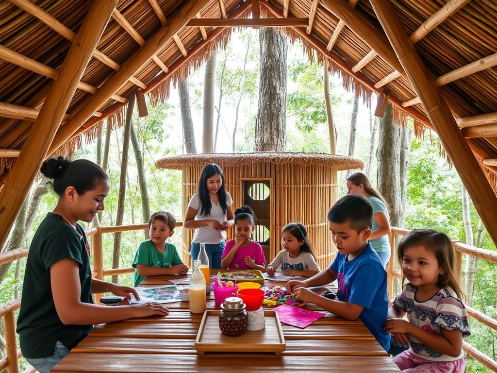 Children enjoying The Den treehouse kids club at Soneva Kiri resort Children enjoying The Den treehouse kids club at Soneva Kiri resort