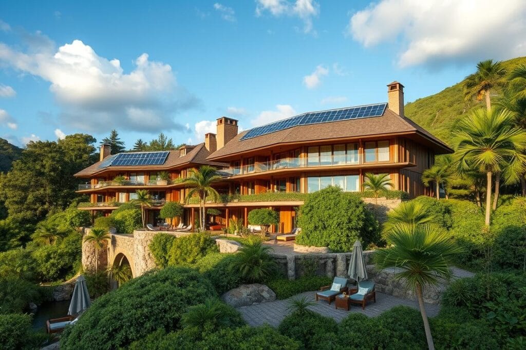 Eco-friendly luxury resort with solar panels and natural building materials - Guilt-Free Pampering 5-Star Resorts Eco-friendly luxury resort with solar panels and natural building materials - Guilt-Free Pampering 5-Star Resorts