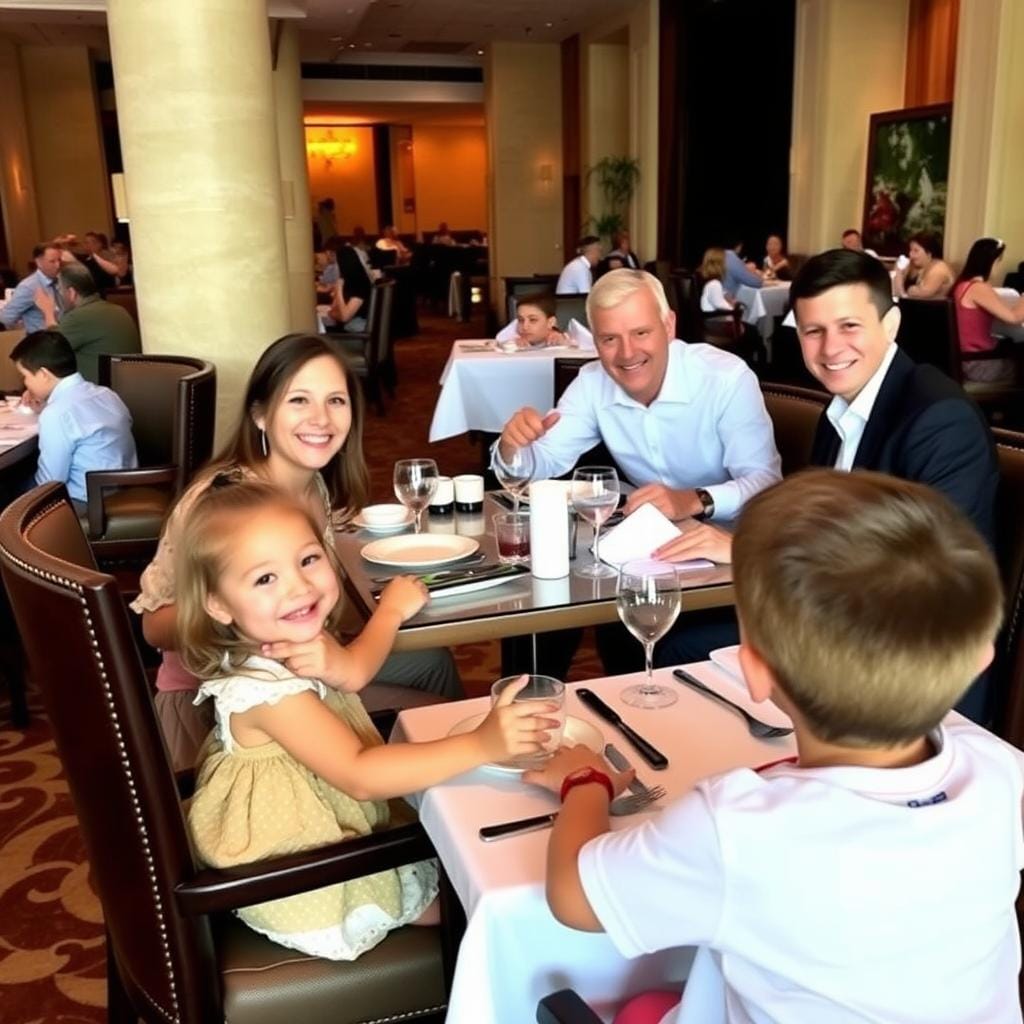 Family dining at a 5-star resort with toddler-friendly setup and amenities Family dining at a 5-star resort with toddler-friendly setup and amenities