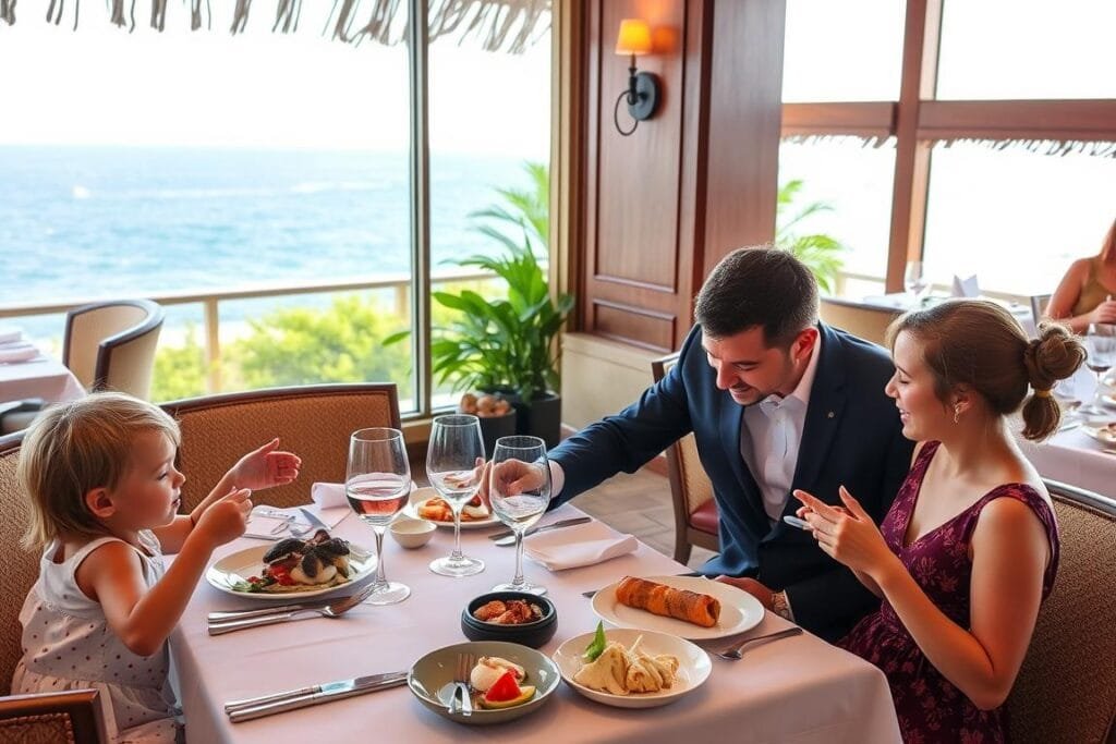 Family dining at a luxury resort restaurant with special children's options