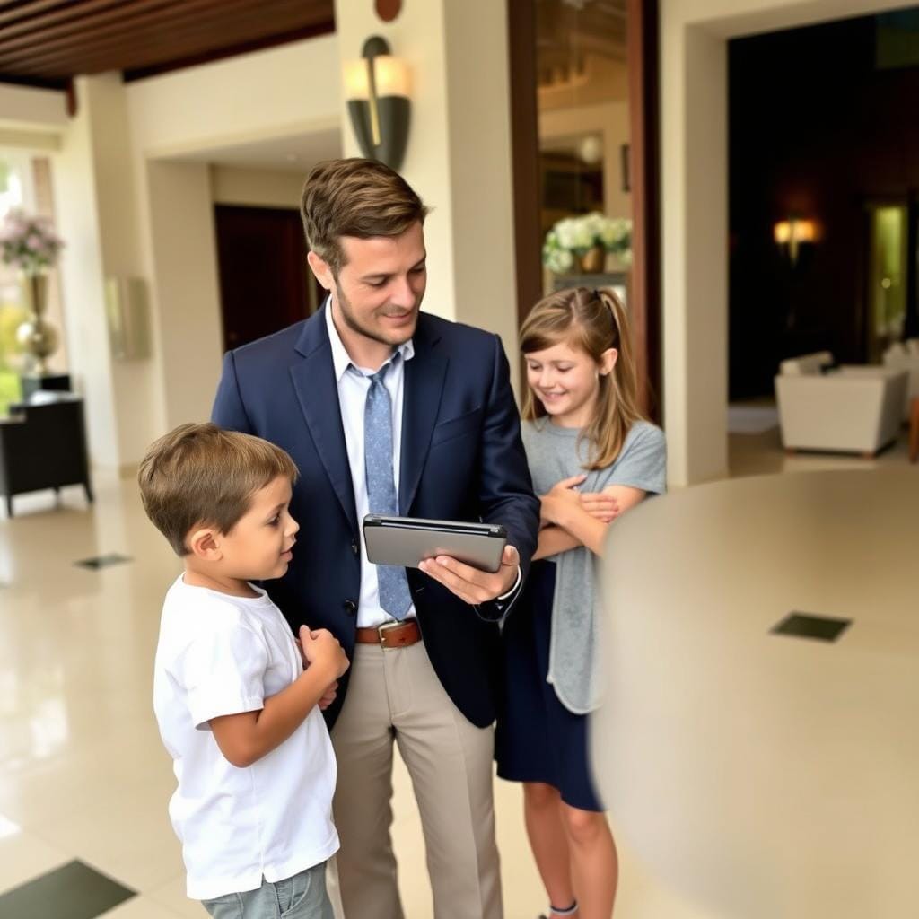 Family enjoying private guided tour at luxury resort with personal concierge Family enjoying private guided tour at luxury resort with personal concierge