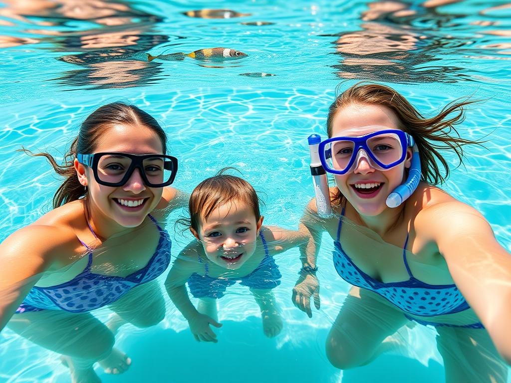 Family enjoying water activities at Amanyara's beach with crystal clear waters Family enjoying water activities at Amanyara's beach with crystal clear waters