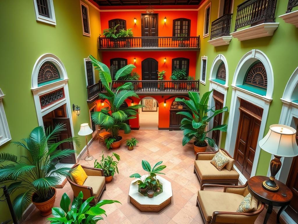 Luxury colonial-style hotel in Cartagena, Colombia, showcasing luxury travel destinations affordable price in South America Luxury colonial-style hotel in Cartagena, Colombia, showcasing luxury travel destinations affordable price in South America
