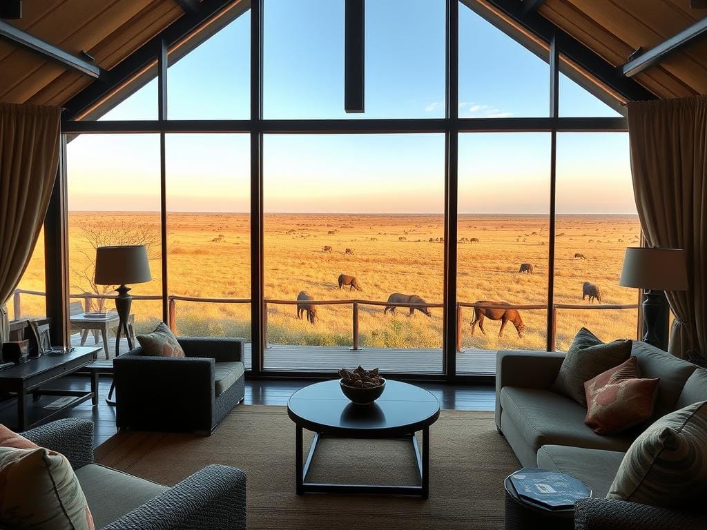 Luxury safari lodge in South Africa with wildlife viewing, representing luxury travel destinations affordable price in Africa Luxury safari lodge in South Africa with wildlife viewing, representing luxury travel destinations affordable price in Africa