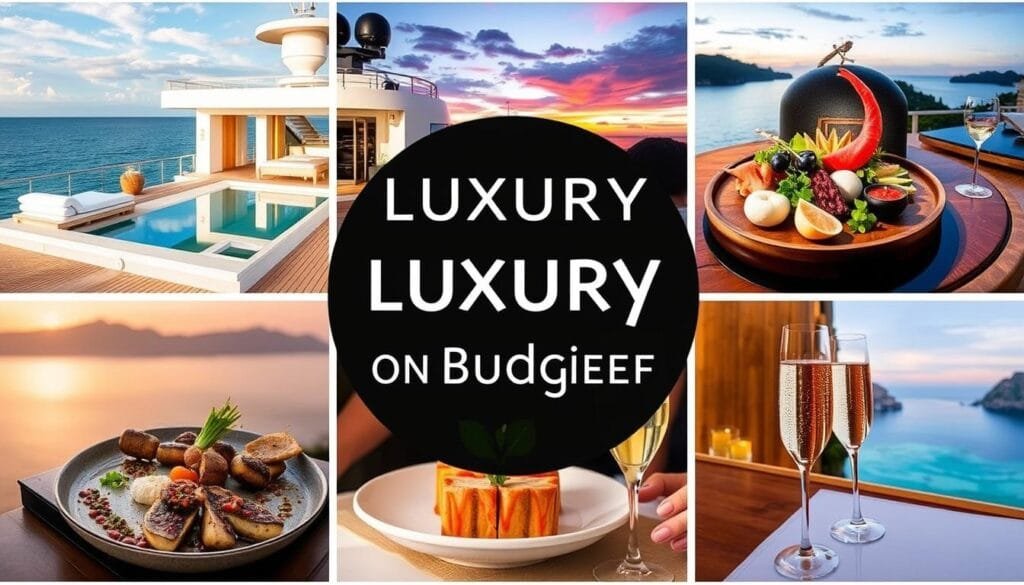Luxury travel collage showing affordable luxury experiences around the world - luxury travel destinations on a budget