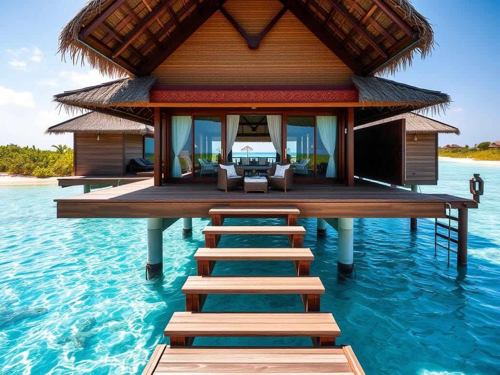 Overwater bungalow in Koh Rong, Cambodia, showcasing luxury travel destinations affordable price in Southeast Asia Overwater bungalow in Koh Rong, Cambodia, showcasing luxury travel destinations affordable price in Southeast Asia