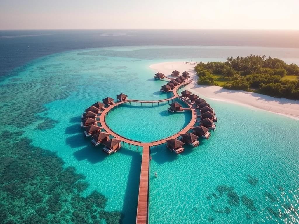 Overwater bungalows on a private island resort in the Maldives Overwater bungalows on a private island resort in the Maldives