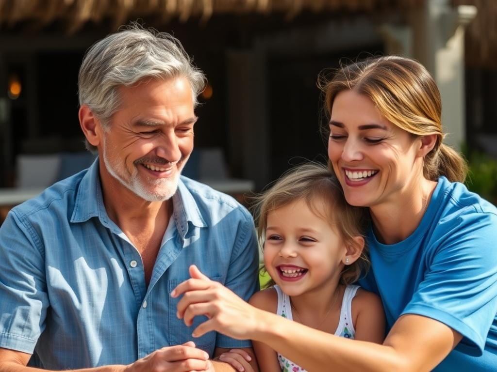 Parent and child both looking refreshed and happy after respective resort activities - Guilt-Free Pampering 5-Star Resorts Parent and child both looking refreshed and happy after respective resort activities - Guilt-Free Pampering 5-Star Resorts