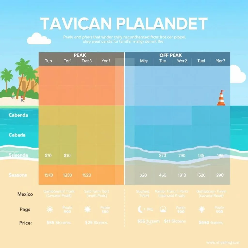 Calendar showing peak and off-peak travel seasons for Mexico and Caribbean destinations