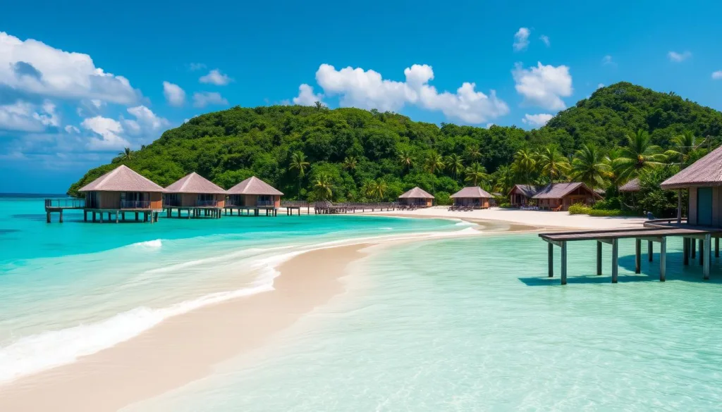 Jamaican all-inclusive resort with overwater bungalows and turquoise Caribbean waters