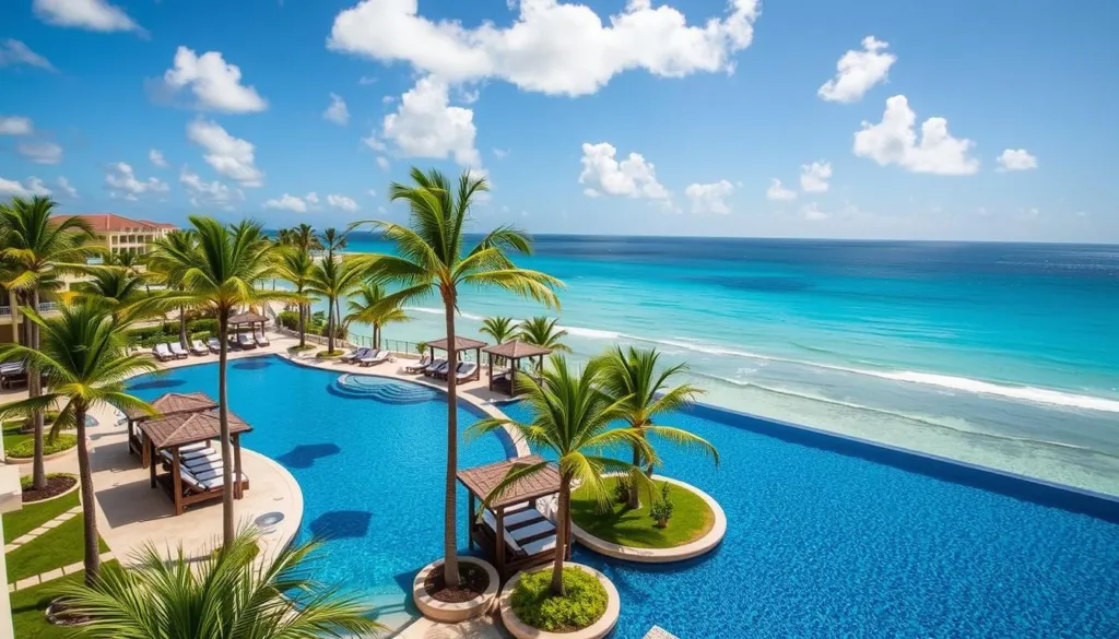 Luxury all-inclusive resort in Riviera Maya with infinity pool overlooking the Caribbean Sea